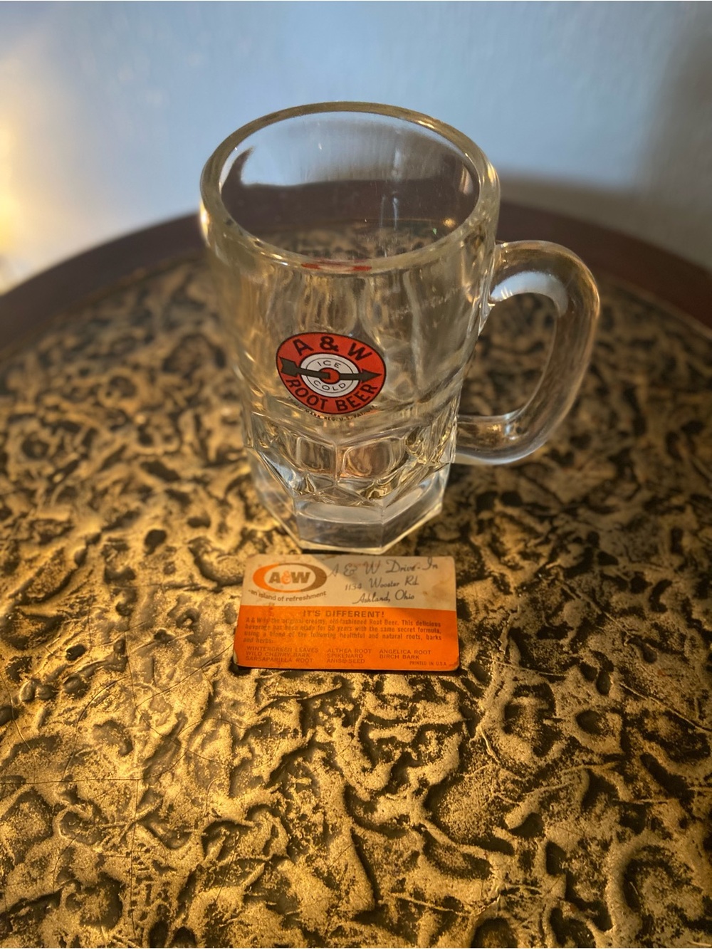 A&W Branded Clear Glass Mug with Red Logo